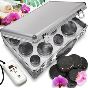 Hot Stone Massage Kit - Portable Heated Rock Therapy System With Digital Temperature Controller, Includes (12) Massaging Stones