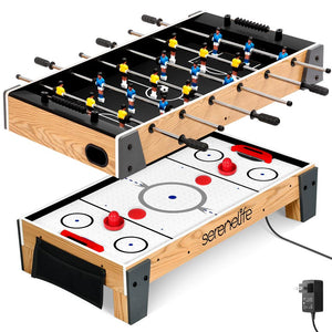 38” Table Top Air Hockey And 40” Foosball Set, 2-In-1 Swivel Game Table With Soccer Ball, Pushers, And Pucks Ideal For Game Rooms, Arcades, Bars, Parties, And Family Gatherings