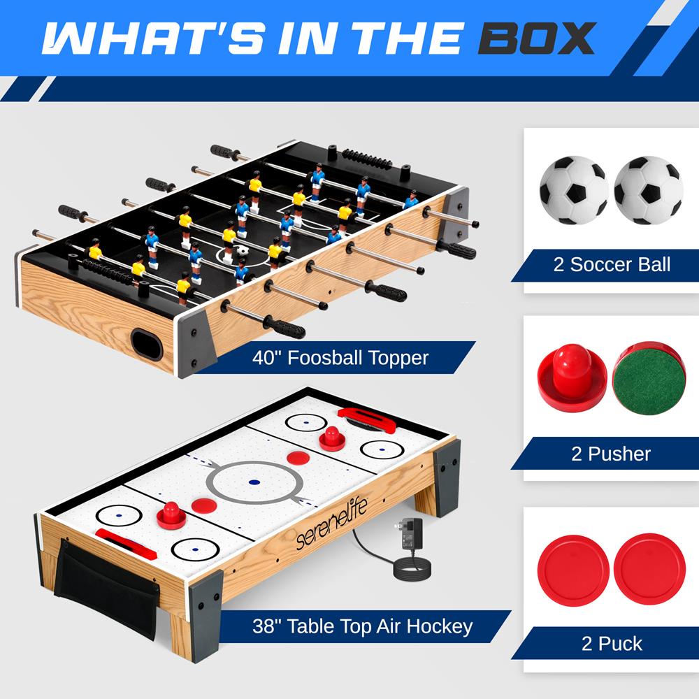 38” Table Top Air Hockey And 40” Foosball Set, 2-In-1 Swivel Game Table With Soccer Ball, Pushers, And Pucks Ideal For Game Rooms, Arcades, Bars, Parties, And Family Gatherings