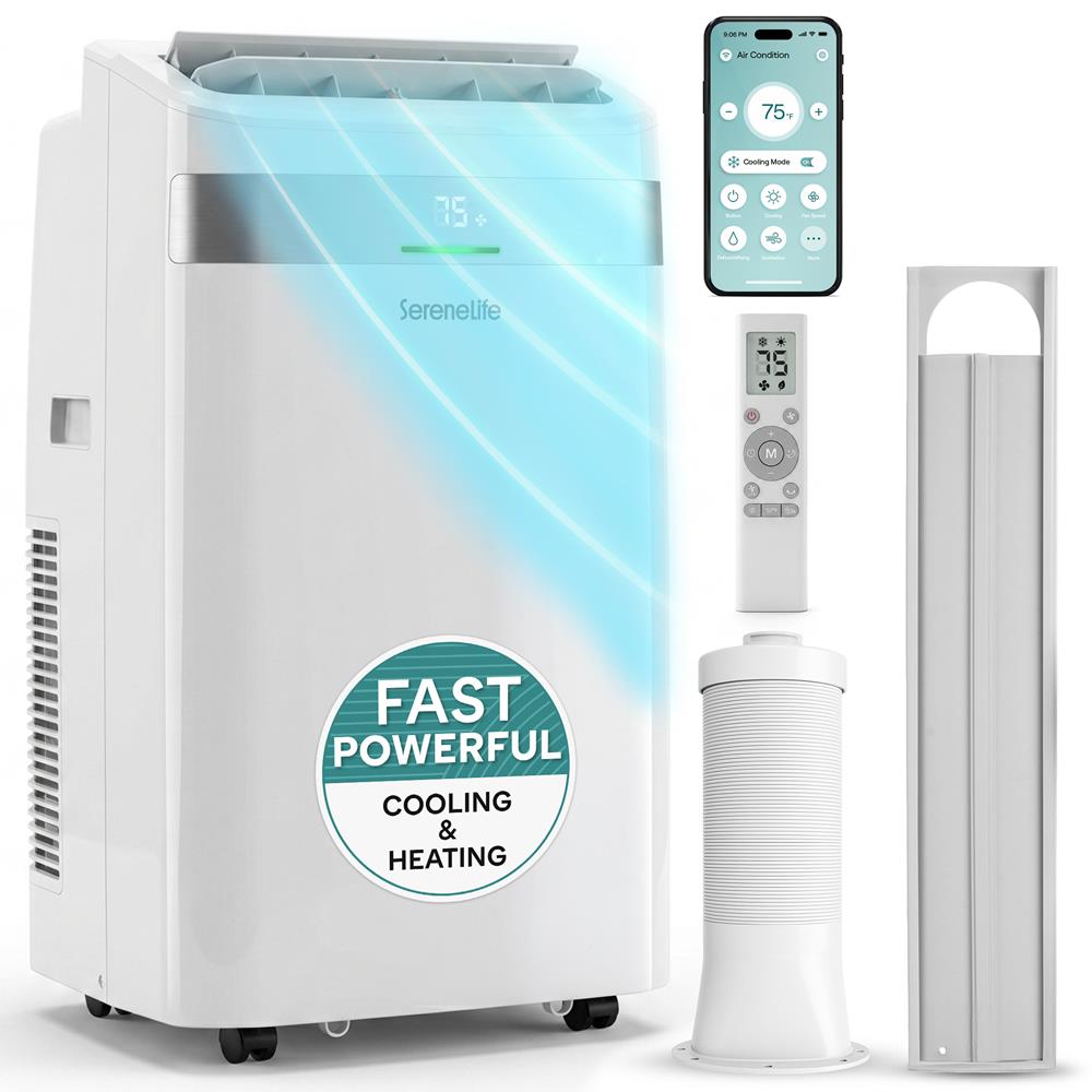Serenelife Portable Air Conditioner And Heater With Wi-Fi Function - 12,000 Btu Cooling (Ashrae), Compact Unit With Dehumidifier & Fan Modes, Includes Window Mount Kit (White)