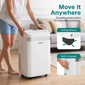 Serenelife Portable Air Conditioner With Wi-Fi Function - 12,000 Btu Cooling (Ashrae), Compact Unit With Dehumidifier & Fan Modes, Includes Window Mount Kit (White)