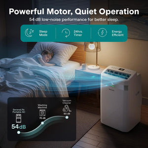 Serenelife Portable Air Conditioner With Wi-Fi Function -  9500 Btu Cooling (Ashrae), Compact Unit With Dehumidifier & Fan Modes, Includes Window Mount Kit (White)