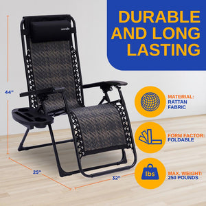 Zero Gravity Chair Set, Ultimate Comfort, Rattan Wicker, Brown