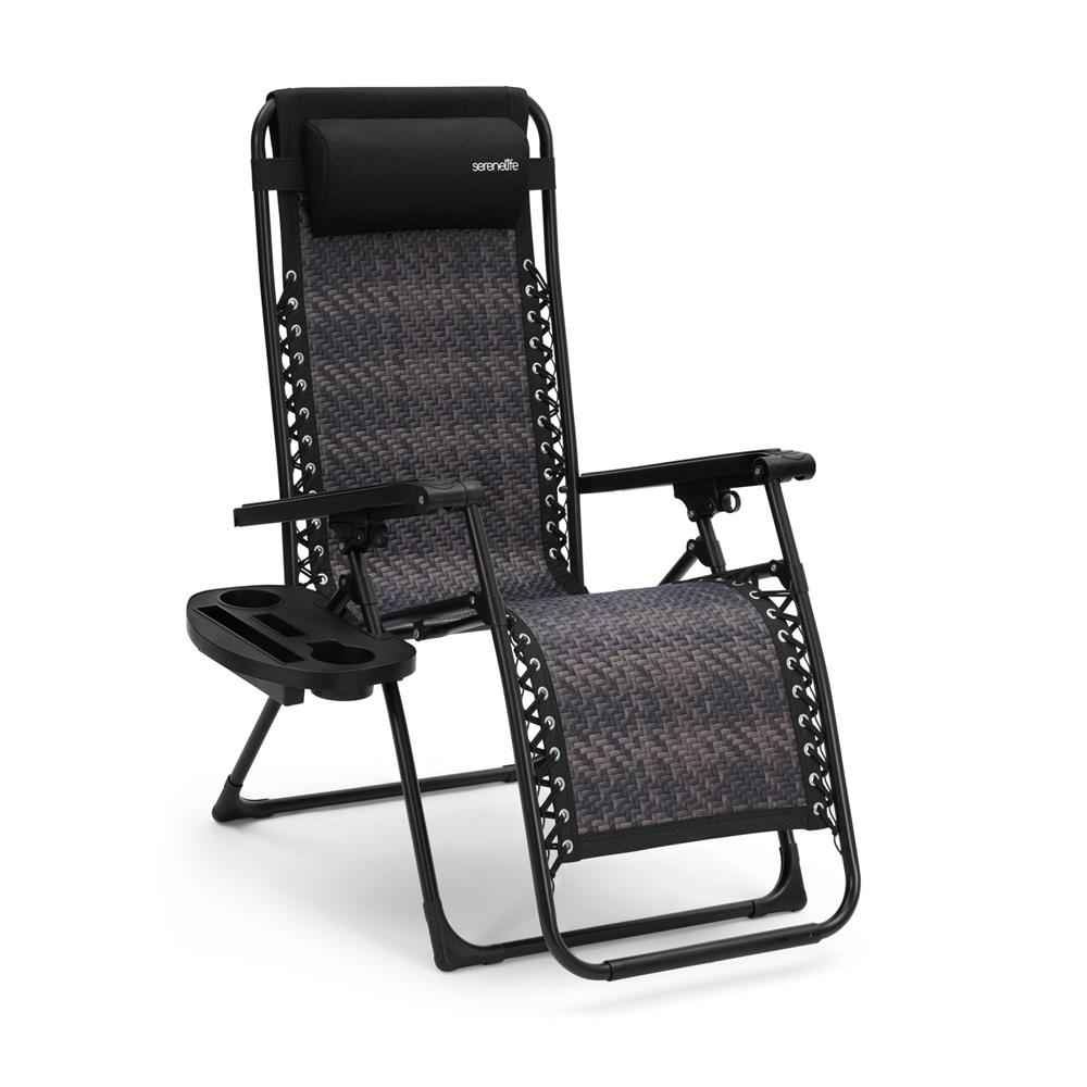 Outdoor Adjustable And Foldable Rattan Zero Gravity Lawn Chair - Adjustable Recliners With Plastic Cup Holder Side Table And Pillow