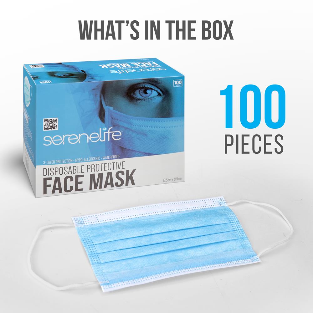 100 Pcs. Disposable Face Masks - 3 Layer Protection Breathable Face Masks, For Dust Covering (For Adults)