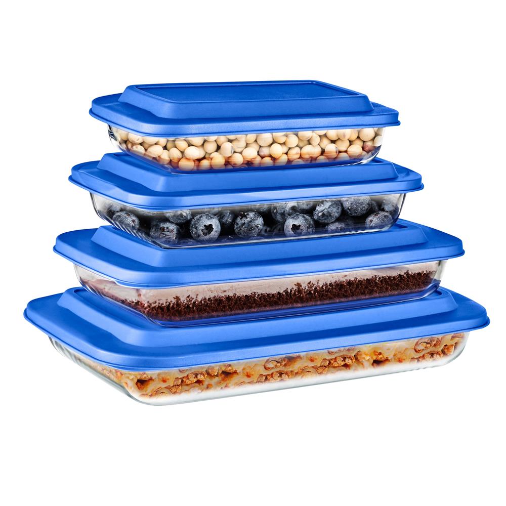 4 Sets Of High Borosilicate Rectangular Glass Bakeware Set With Pe Lid