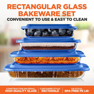 4 Sets Of High Borosilicate Rectangular Glass Bakeware Set With Pe Lid