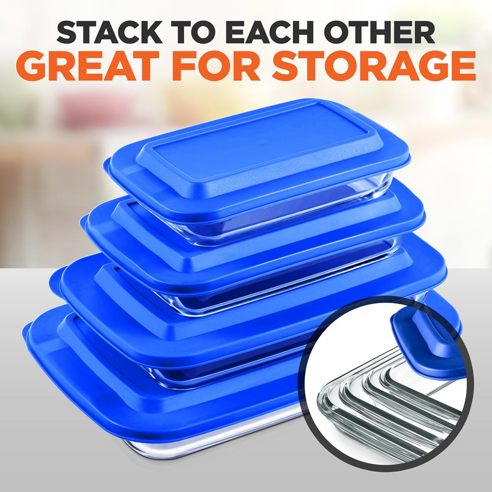 4 Sets Of High Borosilicate Rectangular Glass Bakeware Set With Pe Lid