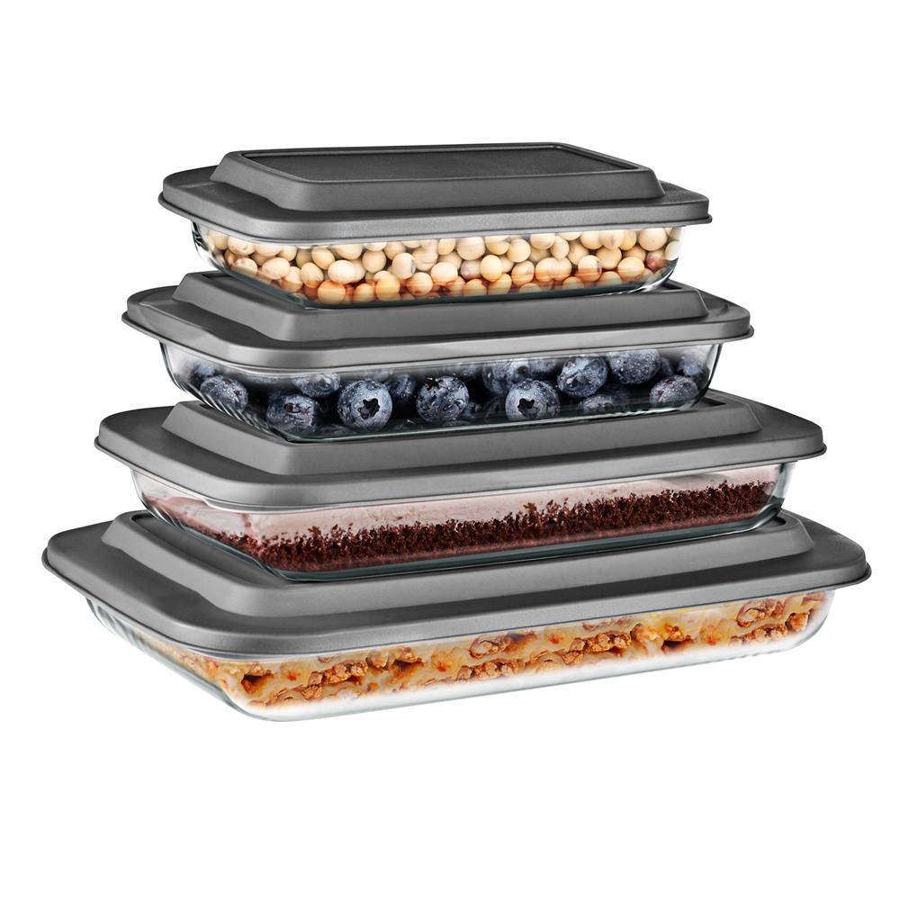 4 Sets Of High Borosilicate Rectangular Glass Bakeware Set With Pe Lid