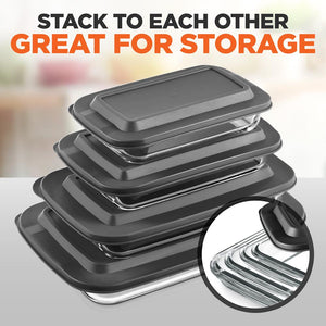 4 Sets Of High Borosilicate Rectangular Glass Bakeware Set With Pe Lid