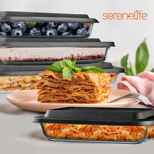 4 Sets Of High Borosilicate Rectangular Glass Bakeware Set With Pe Lid