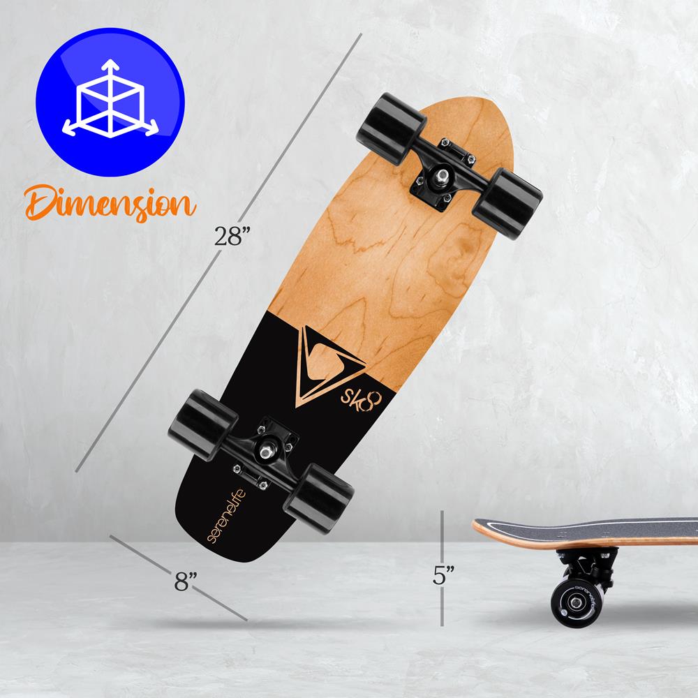 6'' Canadian And Bamboo Maple Deck Skateboard - Mini Cruiser Skateboard, Designed For Kids, Teens, And Adults (Black)