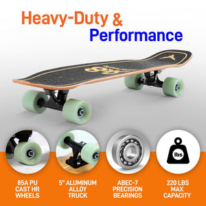 6'' Canadian And Bamboo Maple Deck Skateboard - Mini Cruiser Skateboard, Designed For Kids, Teens, And Adults (Black)