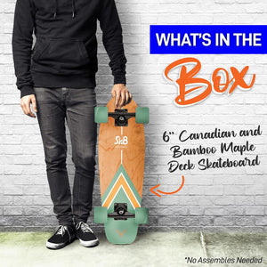 6'' Canadian And Bamboo Maple Deck Skateboard - Mini Cruiser Skateboard, Designed For Kids, Teens, And Adults (Black)