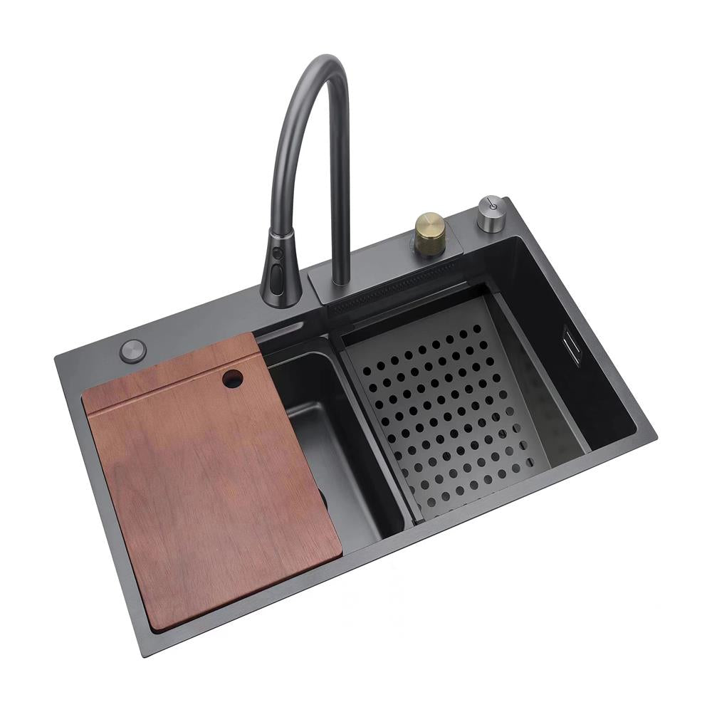 SereneLife Stainless Steel Kitchen Sink Black, Modern And Highly Durable Kitchen Sinks Includes Water Purifier Tap, Drain Rack, Cutting Board, Cup Washer & Basin Spray