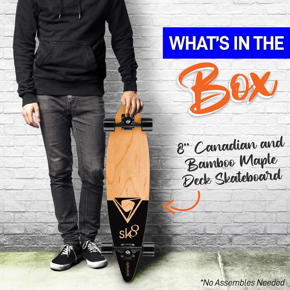 8'' Canadian Maple Deck Skateboard - Mini Cruiser Skateboard, Designed For Kids, Teens, And Adults (Black)