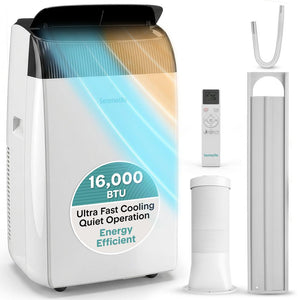 Serenelife Inverter Portable Air Conditioner & Heater With Wi-Fi Function - 16,000 Btu Cooling (Ashrae), Compact Unit With Dehumidifier & Fan Modes, Includes Window Mount Kit (Gray)