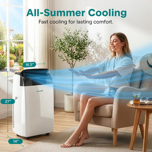 Serenelife Inverter Portable Air Conditioner & Heater With Wi-Fi Function - 16,000 Btu Cooling (Ashrae), Compact Unit With Dehumidifier & Fan Modes, Includes Window Mount Kit (Gray)