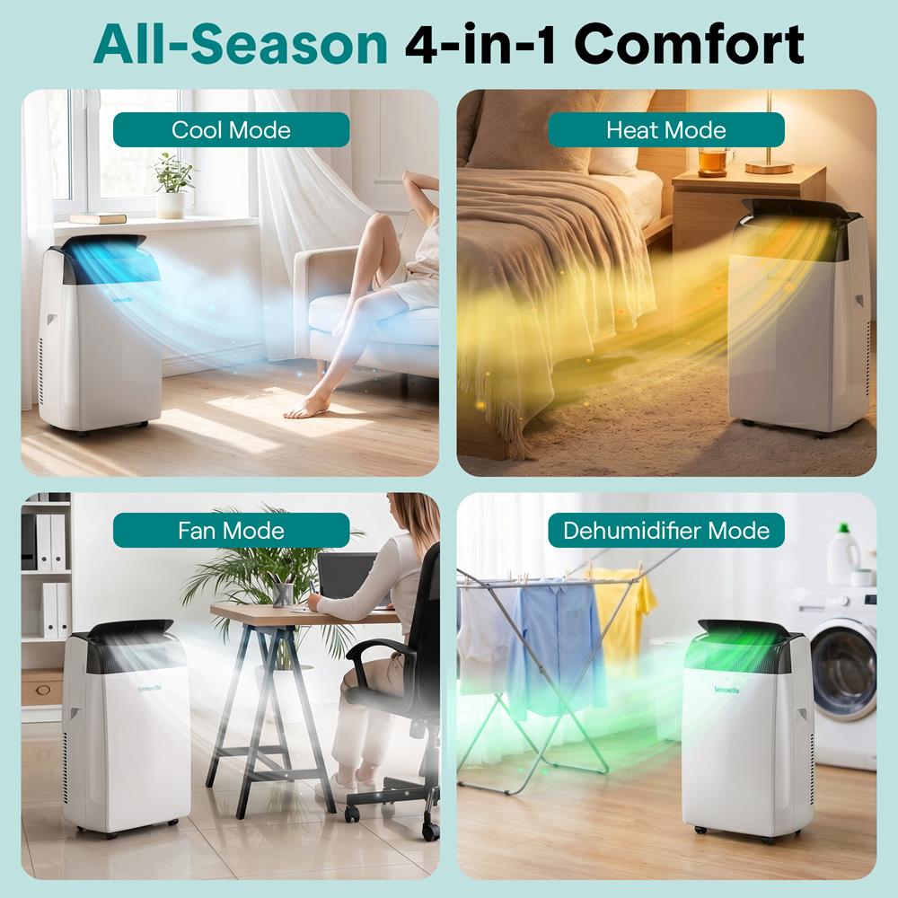 Serenelife Inverter Portable Air Conditioner & Heater With Wi-Fi Function - 16,000 Btu Cooling (Ashrae), Compact Unit With Dehumidifier & Fan Modes, Includes Window Mount Kit (Gray)
