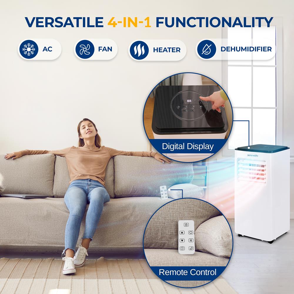 Single Duct Portable Air Conditioner And Heater - 8000 Btu Cooling Capacity (Ashrae) Compact Home A/C Cooling And Heating Unit With Built-In Dehumidifier & Fan Modes, Includes Window Mount Kit (White And Black)