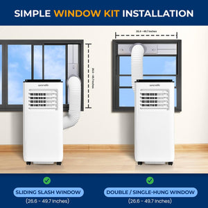 Single Duct Portable Air Conditioner And Heater - 8000 Btu Cooling Capacity (Ashrae) Compact Home A/C Cooling And Heating Unit With Built-In Dehumidifier & Fan Modes, Includes Window Mount Kit (White And Black)