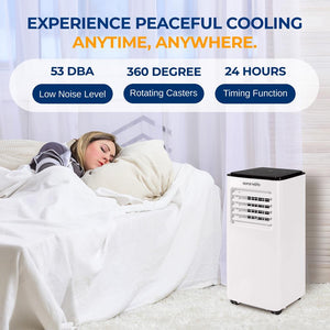 Single Duct Portable Air Conditioner And Heater - 8000 Btu Cooling Capacity (Ashrae) Compact Home A/C Cooling And Heating Unit With Built-In Dehumidifier & Fan Modes, Includes Window Mount Kit (White And Black)