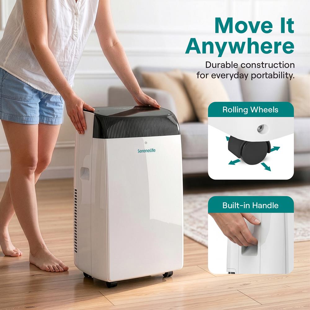 Serenelife Inverter Portable Air Conditioner & Heater With Wi-Fi, 16,000 Btu Cooling (Ashrae), Compact Unit With Dehumidifier & Fan Modes, Includes Window Mount Kit (Gray)