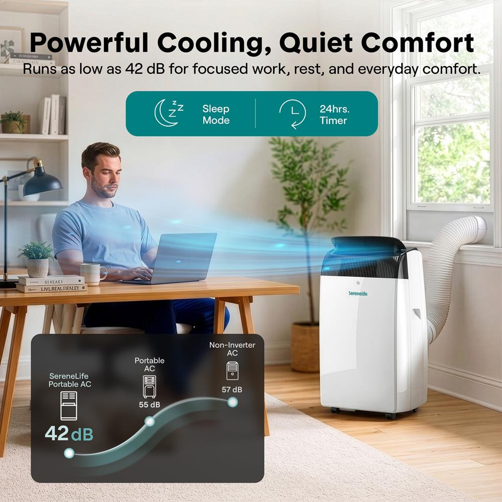 Serenelife Inverter Portable Air Conditioner & Heater With Wi-Fi, 16,000 Btu Cooling (Ashrae), Compact Unit With Dehumidifier & Fan Modes, Includes Window Mount Kit (Gray)