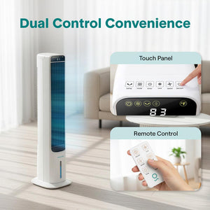 Serenelife Portable Evaporative Air Cooler Tower Fan With 5L Detachable Water Tank, 60° Adjustable Oscillation, 3 Fan Modes, 4 Ice Boxes, And Remote Control – Ideal For Home, Office, And School (White)