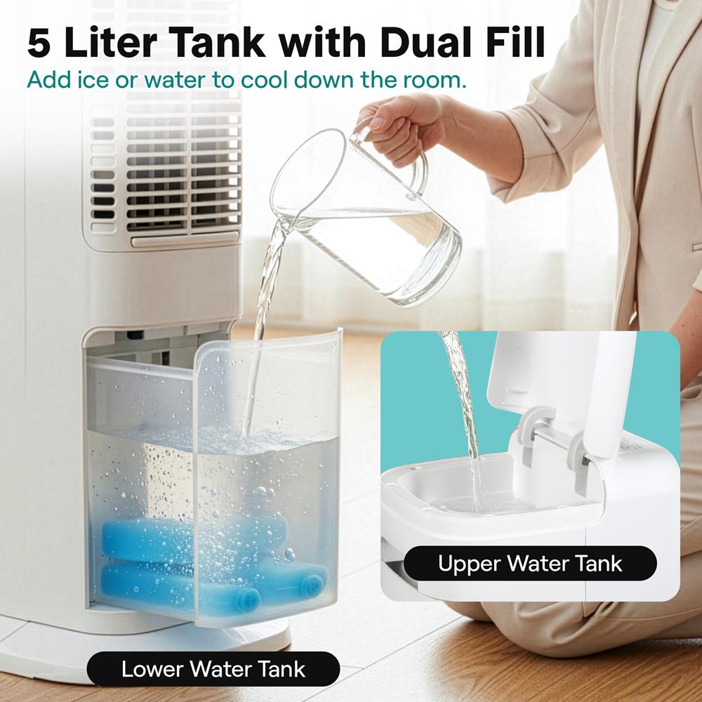 Serenelife Portable Evaporative Air Cooler Tower Fan With 5L Detachable Water Tank, 60° Adjustable Oscillation, 3 Fan Modes, 4 Ice Boxes, And Remote Control – Ideal For Home, Office, And School (White)