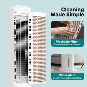 Serenelife Portable Evaporative Air Cooler Tower Fan With 5L Detachable Water Tank, 60° Adjustable Oscillation, 3 Fan Modes, 4 Ice Boxes, And Remote Control – Ideal For Home, Office, And School (White)