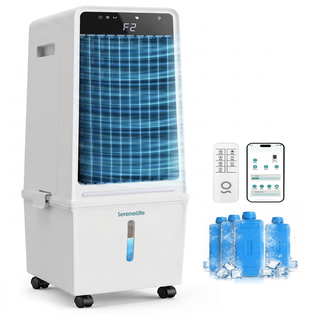 Serenelife Portable Evaporative Air Cooler With 15 Liters Detachable Water Tank With For Outdoor And Indoor Use (White & Black)