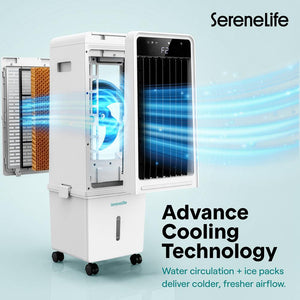 Serenelife Portable Evaporative Air Cooler With 15 Liters Detachable Water Tank With For Outdoor And Indoor Use (White & Black)