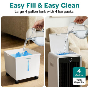Serenelife Portable Evaporative Air Cooler With 15 Liters Detachable Water Tank With For Outdoor And Indoor Use (White & Black)