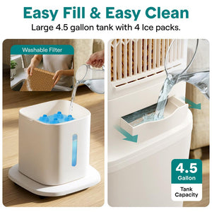 Serenelife Portable Evaporative Air Cooler With 17 Liters Detachable Water Tank With For Outdoor And Indoor Use (Black & White)
