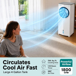 Serenelife Portable Evaporative Air Cooler With 4 Liters Detachable Water Tank Function For Outdoor And Indoor Use (White & Gray)