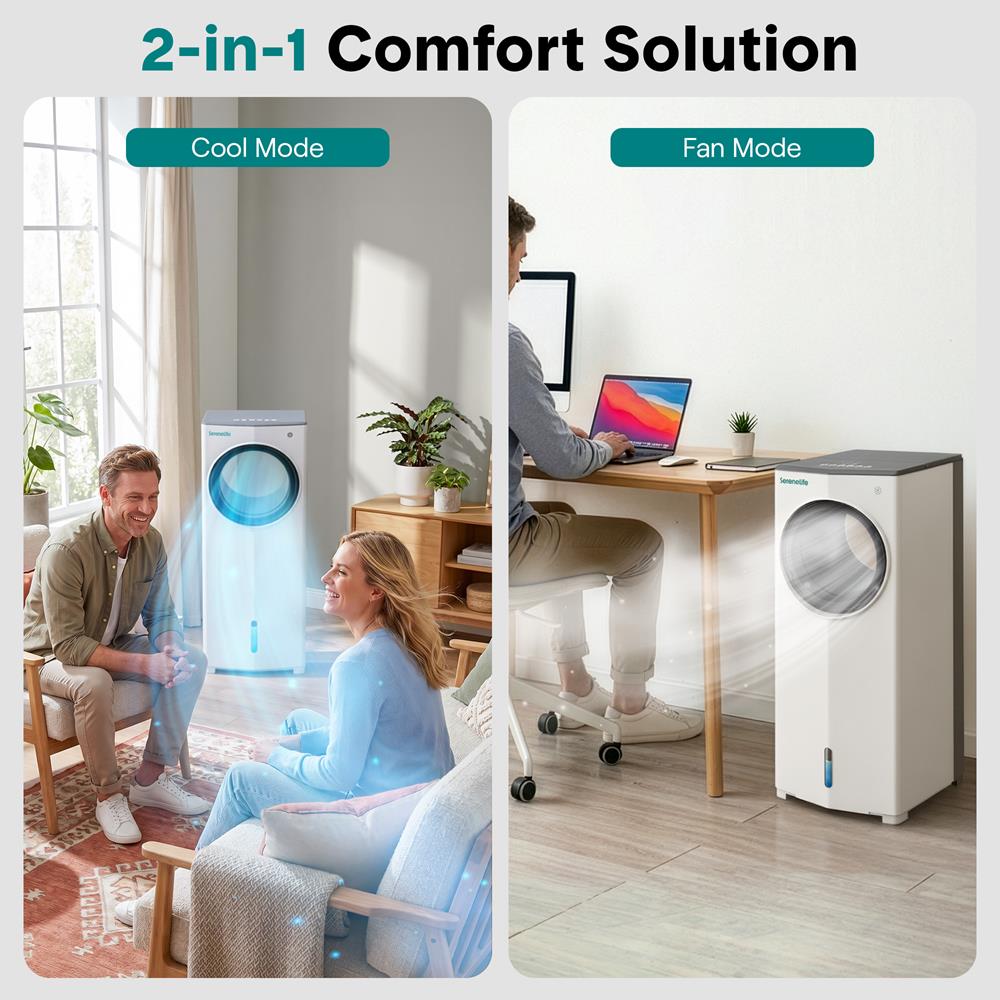 Serenelife Portable Evaporative Air Cooler With 4 Liters Detachable Water Tank Function For Outdoor And Indoor Use (White & Gray)