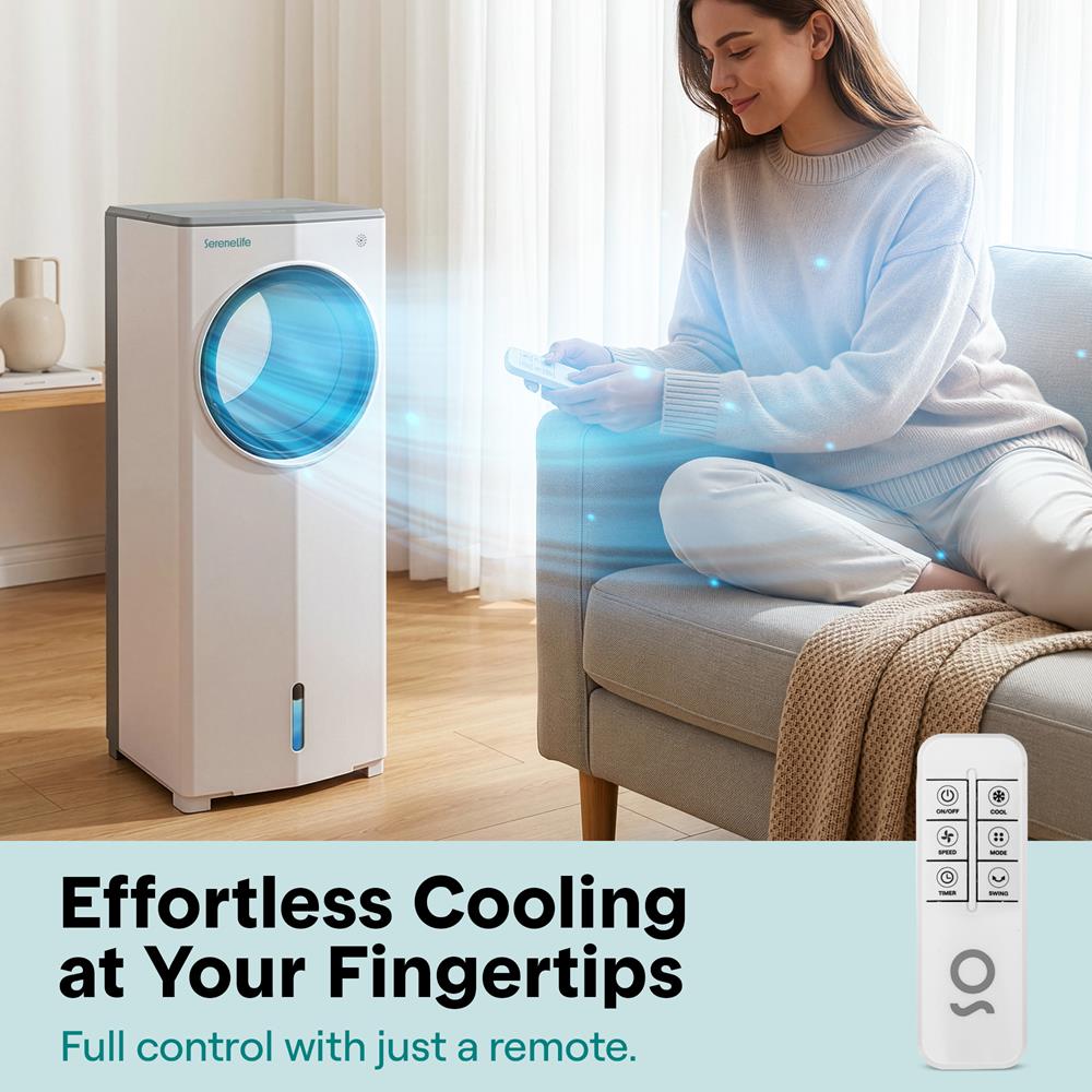 Serenelife Portable Evaporative Air Cooler With 4 Liters Detachable Water Tank Function For Outdoor And Indoor Use (White & Gray)