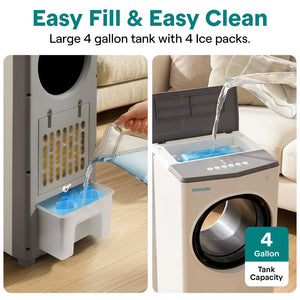 Serenelife Portable Evaporative Air Cooler With 4 Liters Detachable Water Tank Function For Outdoor And Indoor Use (White & Gray)