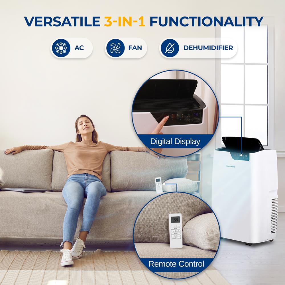 Single Duct Portable Air Conditioner - 12000 Btu Cooling Capacity (Ashrae) Compact Home A/C Cooling Unit With Built-In Dehumidifier & Fan Modes, Includes Window Mount Kit (White)