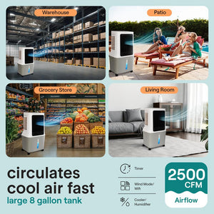 Portable Evaporative Air Cooler With 30 Liters Detachable Water Tank With Wifi Function For Outdoor And Indoor Use (White, Black & Gray)