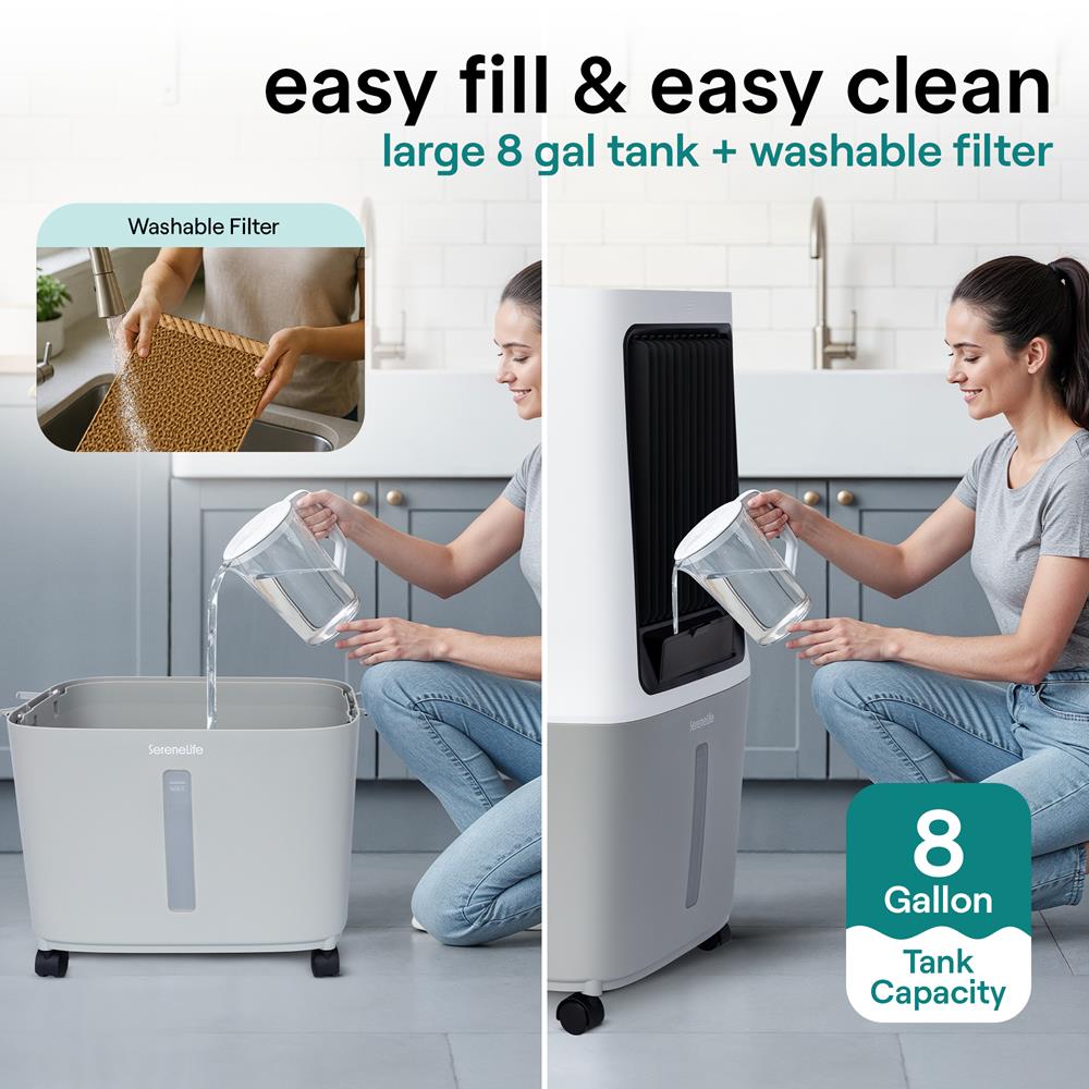 Portable Evaporative Air Cooler With 30 Liters Detachable Water Tank With Wifi Function For Outdoor And Indoor Use (White, Black & Gray)