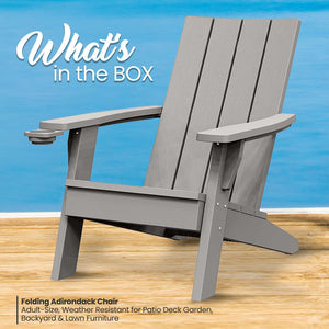 Folding Adirondack Chair - Adult-Size, Weather Resistant For Patio Deck Garden, Backyard & Lawn Furniture