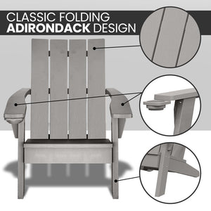 Folding Adirondack Chair - Adult-Size, Weather Resistant For Patio Deck Garden, Backyard & Lawn Furniture