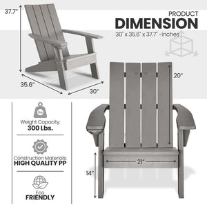 Folding Adirondack Chair - Adult-Size, Weather Resistant For Patio Deck Garden, Backyard & Lawn Furniture