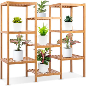 9 Tier Adjustable Storage Shelf - 9 Potted Plant Shelf And Bamboo Plant Stand For Indoor And Outdoor Plants