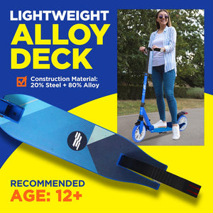 Lightweight And Foldable Kick Scooter - Adjustable Scooter For Adults, Alloy Deck With High Impact Wheels (Blue)