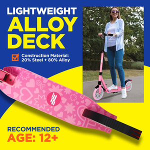 Lightweight And Foldable Kick Scooter - Adjustable Scooter For Adults, Alloy Deck With High Impact Wheels (Pink)