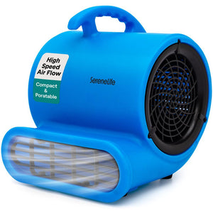 Serenelife Air Mover – High-Speed Blower Fan With 3 Speeds, Adjustable Angle, And Durable Design For Drying, Ventilation, And Air Circulation In Homes, Garages, And Worksites (Blue)
