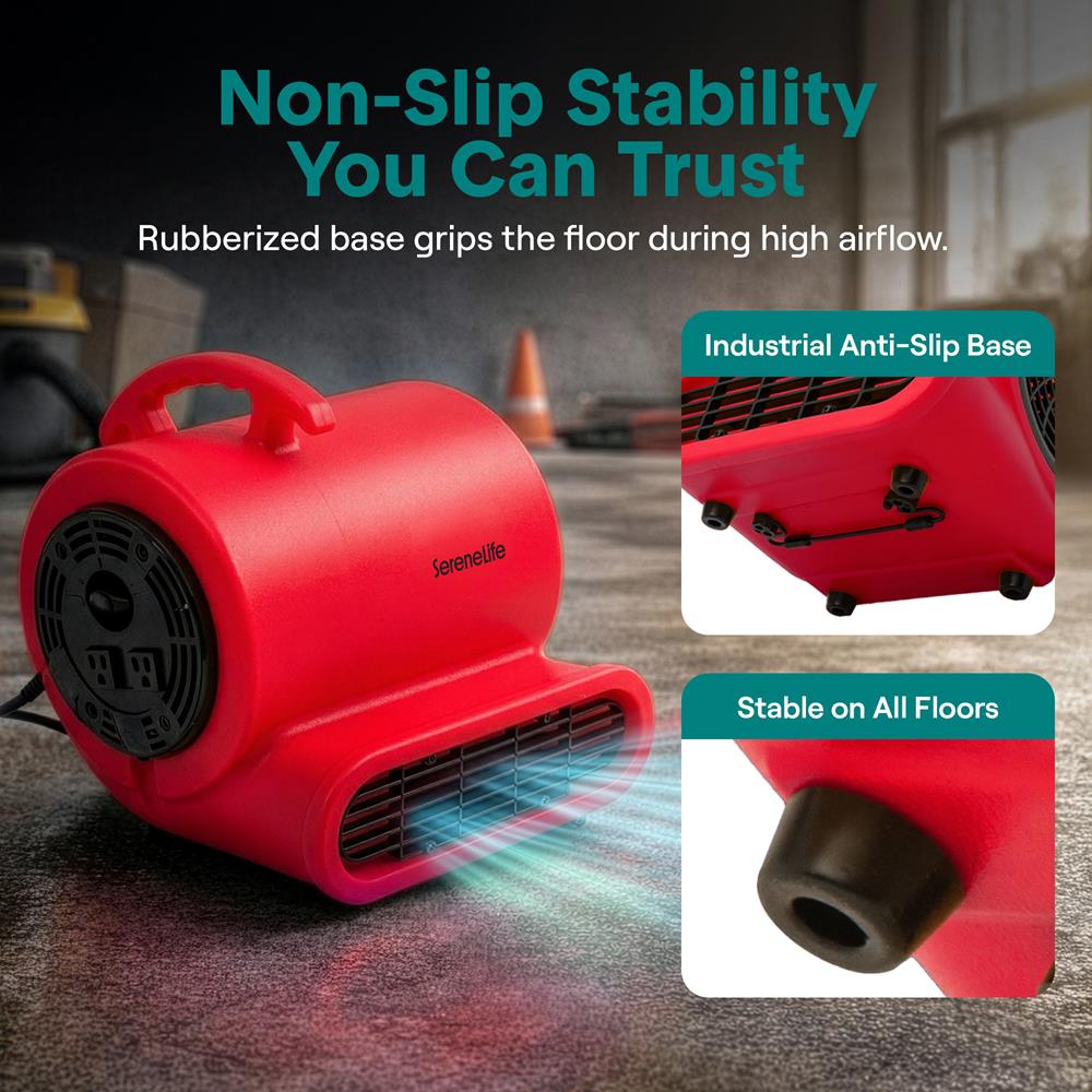 Serenelife Air Mover – High-Speed Blower Fan With 3 Speeds, Adjustable Angle, And Durable Design For Drying, Ventilation, And Air Circulation In Homes, Garages, And Worksites (Red)